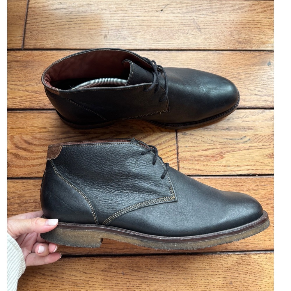 Johnston & Murphy Mens Chukka Ankle Sheepskin Boots Black Leather Size 12M Shoes